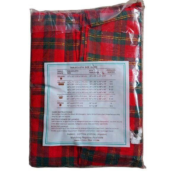 NEW Chelsea Collection Christmas Plaid Tablecloth Shiny Gold Accent Oblong 60X84 - Picture 3 of 4